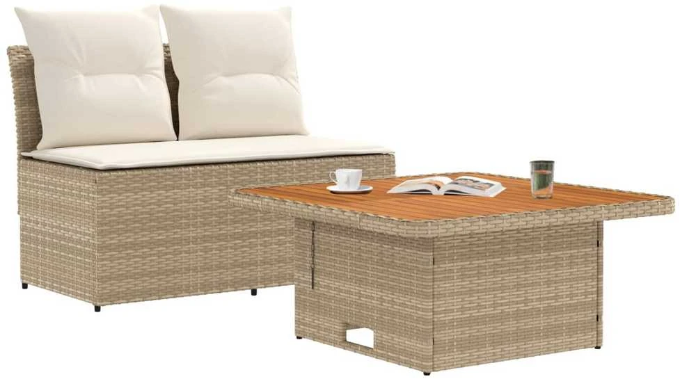 2 Vienetas Sodo vidurinė sofa su pakeliama lentele poliratanas