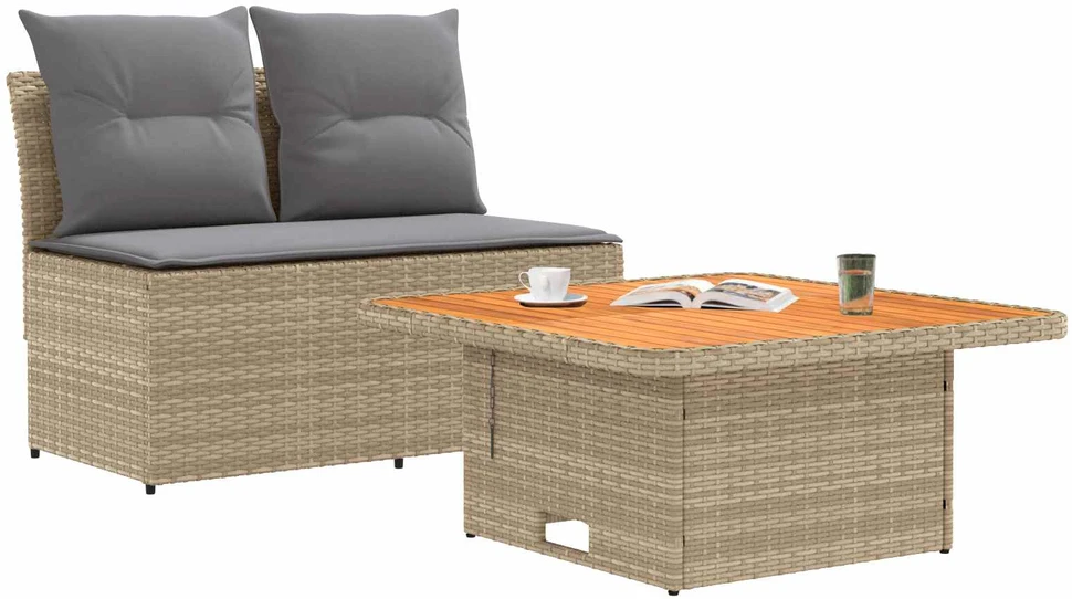 2 Vienetas Sodo vidurinė sofa su pakeliama lentele poliratanas