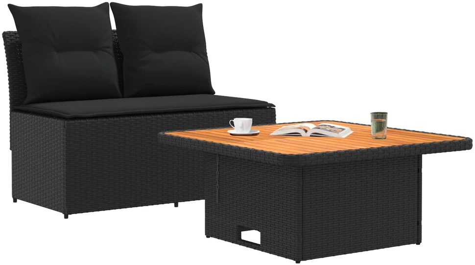2 Vienetas Sodo vidurinė sofa su pakeliama lentele poliratanas