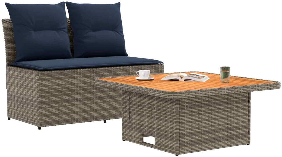 2 Vienetas Sodo vidurinė sofa su pakeliama lentele poliratanas