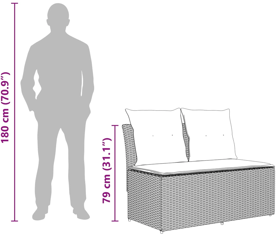 2 Vienetas Sodo vidurinė sofa su pakeliama lentele poliratanas