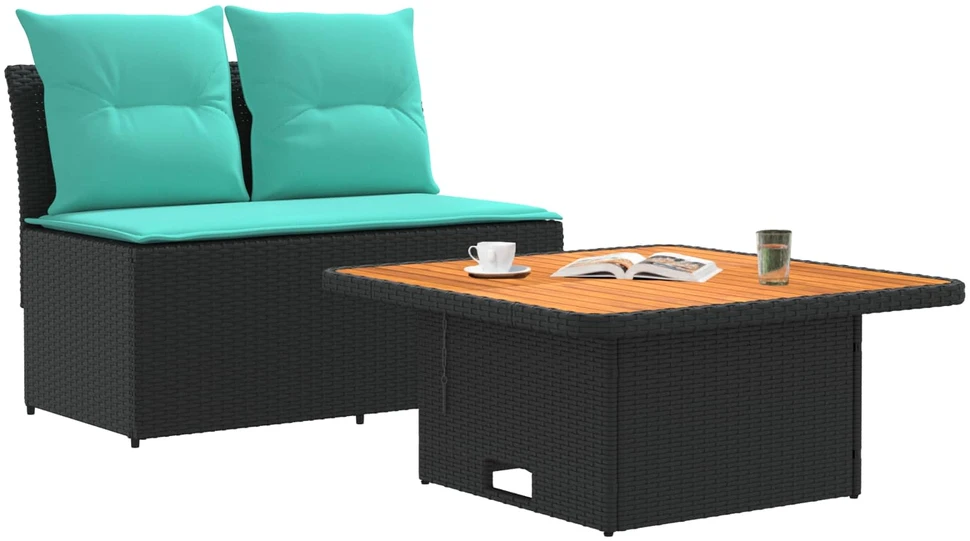 2 Vienetas Sodo vidurinė sofa su pakeliama lentele poliratanas