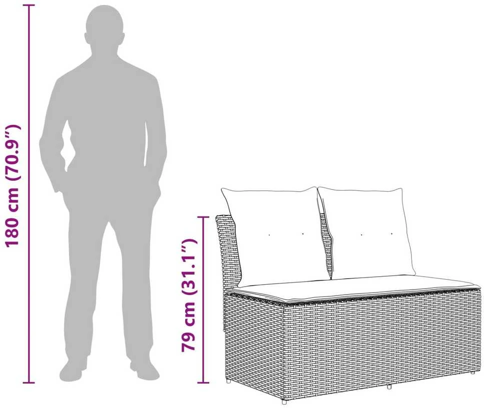 2 Vienetas Sodo vidurinė sofa su pakeliama lentele poliratanas