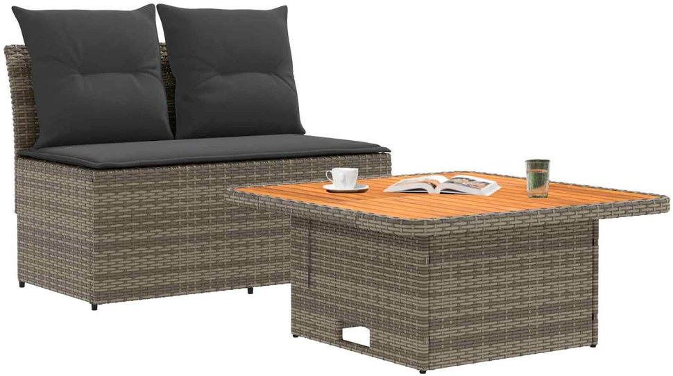 2 Vienetas Sodo vidurinė sofa su pakeliama lentele poliratanas