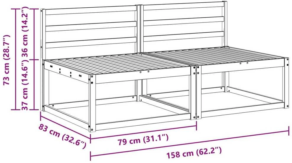 2 Vienetas Lauko Vidurinis Sofa Natūrali 158 x 83 x 73 cm
