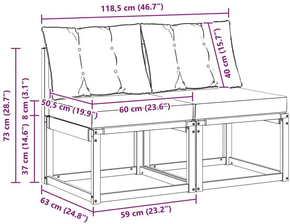2 vnt. Lauko vidurinė sofa Kietas akacijos medis ir tekstilenas