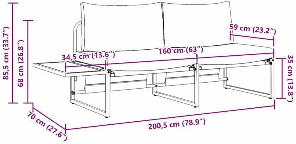 Sodo sofa su pagalve Antracitas 200,5 x 70 x 85,5 cm Plienas