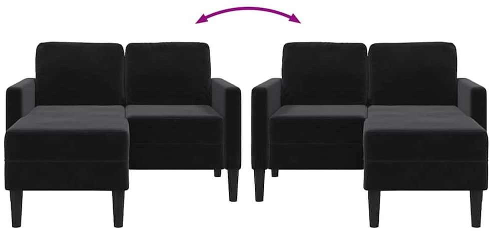 Dvivietė sofa su šezlongu, L formos, juoda, 125 cm, aksominis