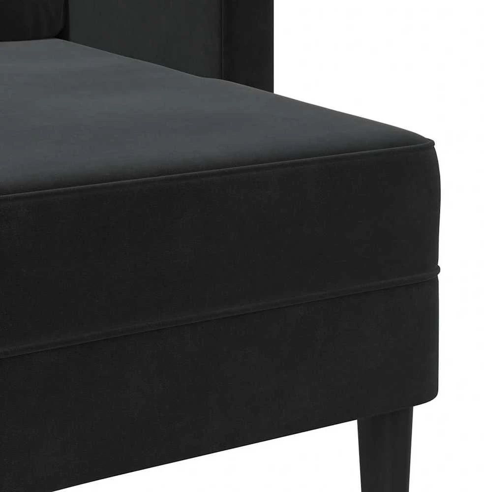 Dvivietė sofa su šezlongu, L formos, juoda, 125 cm, aksominis
