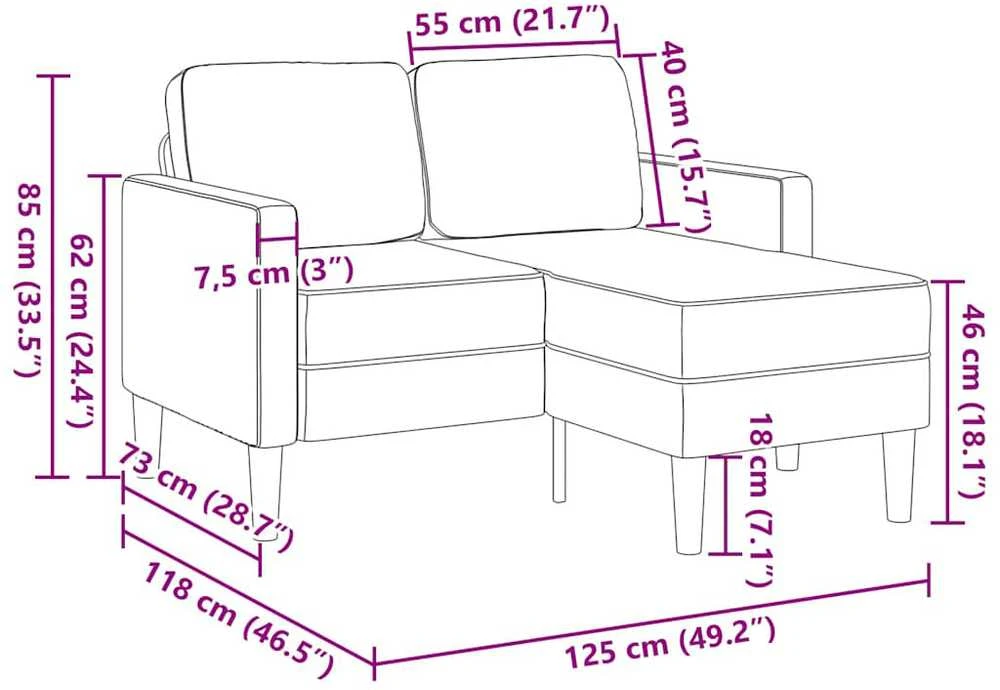 2-vietė sofa su krėslu L formos kreminė 125 cm dirbtinė oda