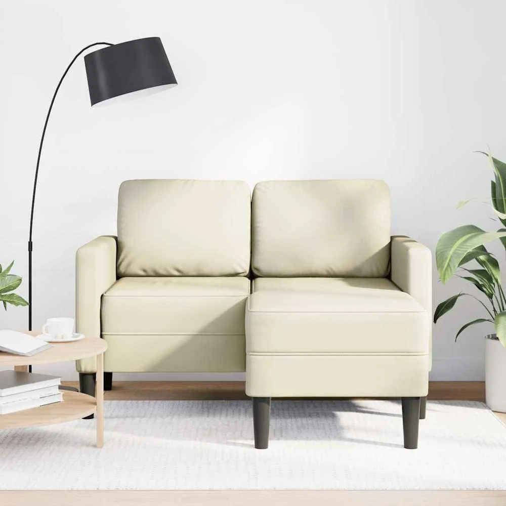 2-vietė sofa su krėslu L formos kreminė 125 cm dirbtinė oda