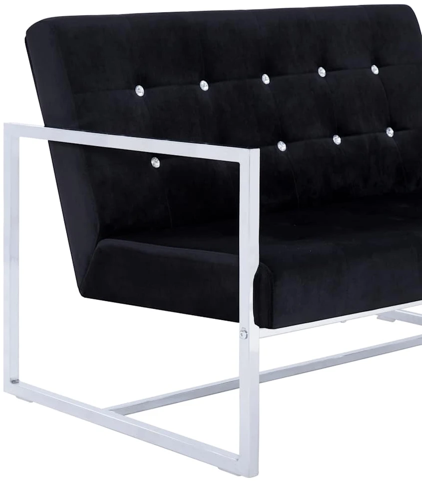 2-vietė sofa su porankiais juoda chromo ir aksomo