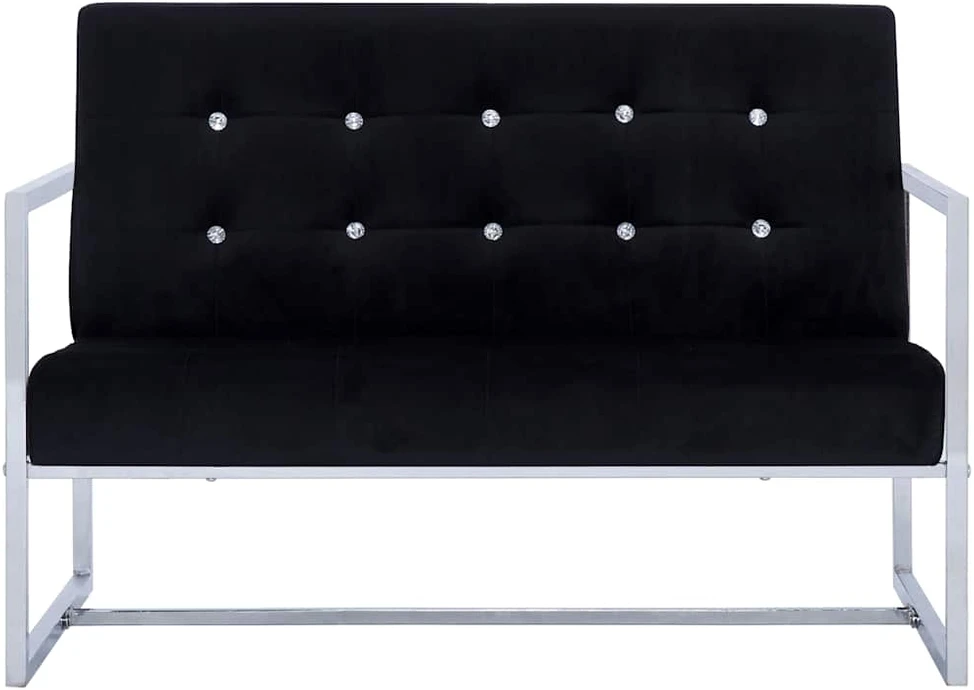 2-vietė sofa su porankiais juoda chromo ir aksomo