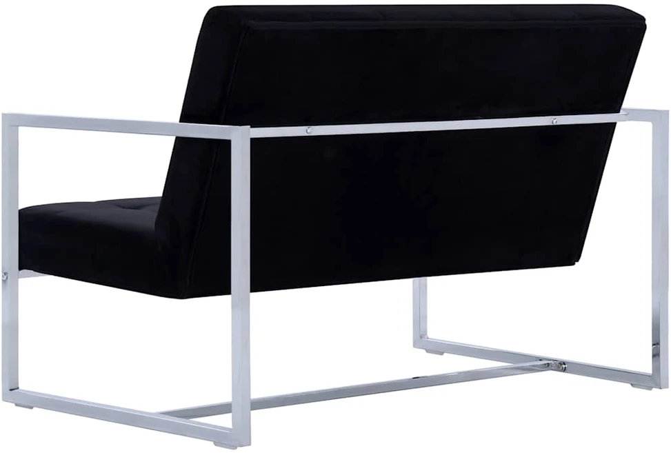 2-vietė sofa su porankiais juoda chromo ir aksomo