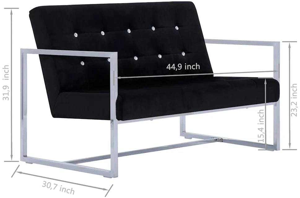 2-vietė sofa su porankiais juoda chromo ir aksomo