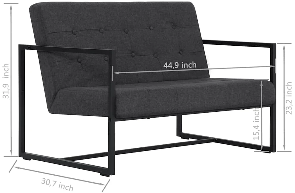 2-vietė sofa su porankiais tamsiai pilka plienu ir audiniu