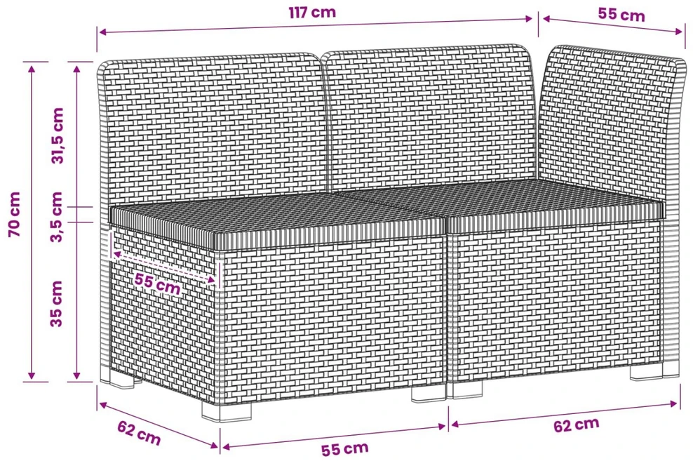 2-Vietis Sodo Sofas, Atrodo kaip Ratano PP Balta