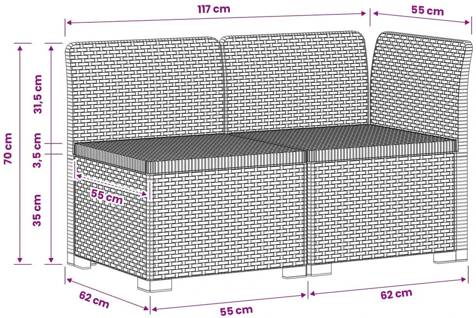 2-Vietis Sodo Sofas, Atrodo kaip Ratano PP Ruda