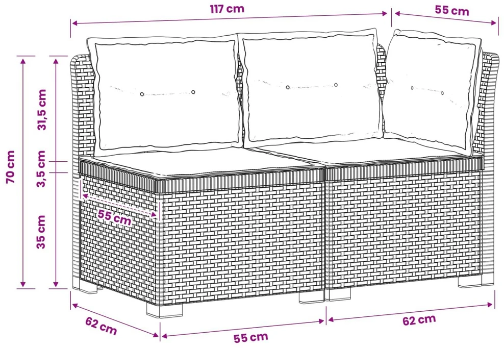 2-Vietis Sodo Sofas su Pagalvėlėmis, Atrodo kaip Ratano PP