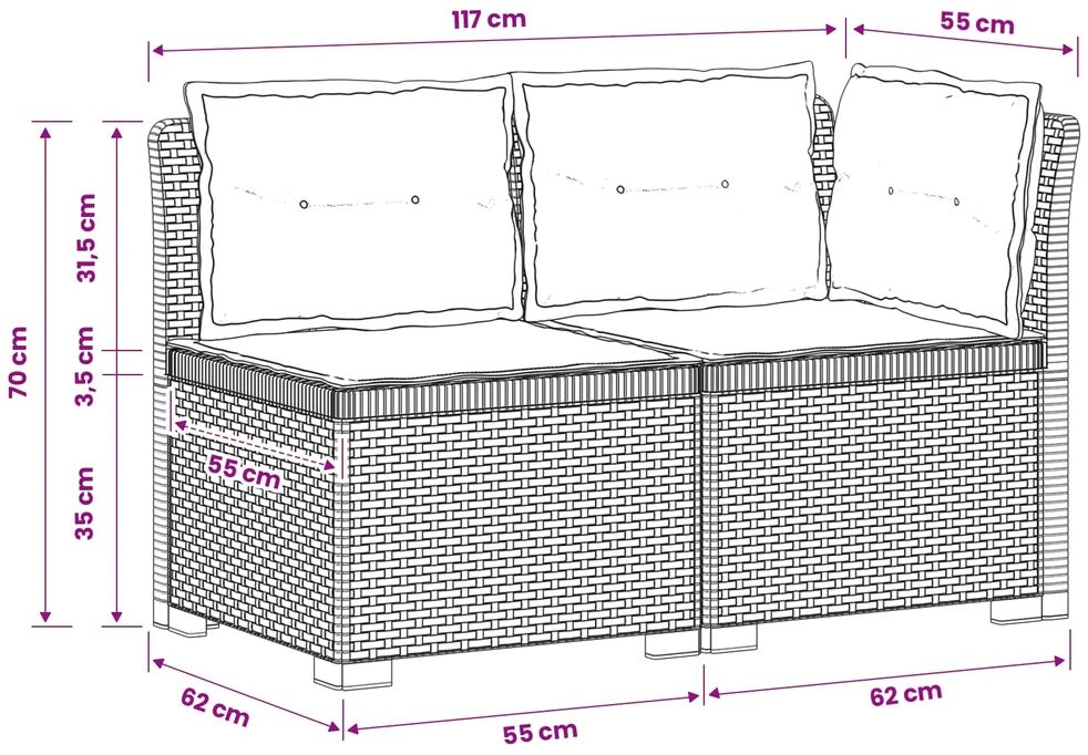 2-Vietis Sodo Sofas su Pagalvėlėmis, Atrodo kaip Ratano PP