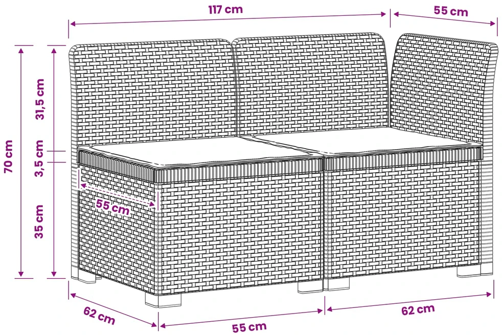 2-Vietis Sodo Sofas su Pagalvėlėmis, Atrodo kaip Ratano PP Ruda