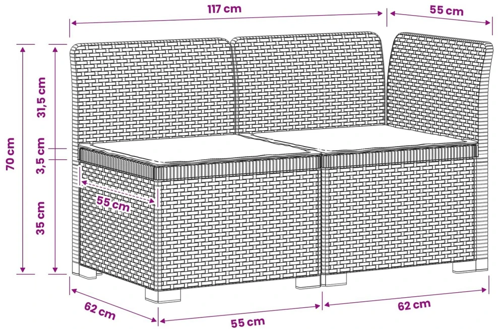 2-Vietis Sodo Sofas su Pagalvėlėmis, Atrodo kaip Ratano PP Ruda