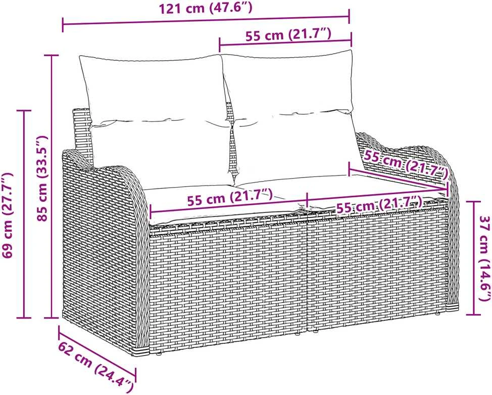 Sodo sofa su pagalve Šviesiai pilka 121 x 62 x 69cm poliratanas