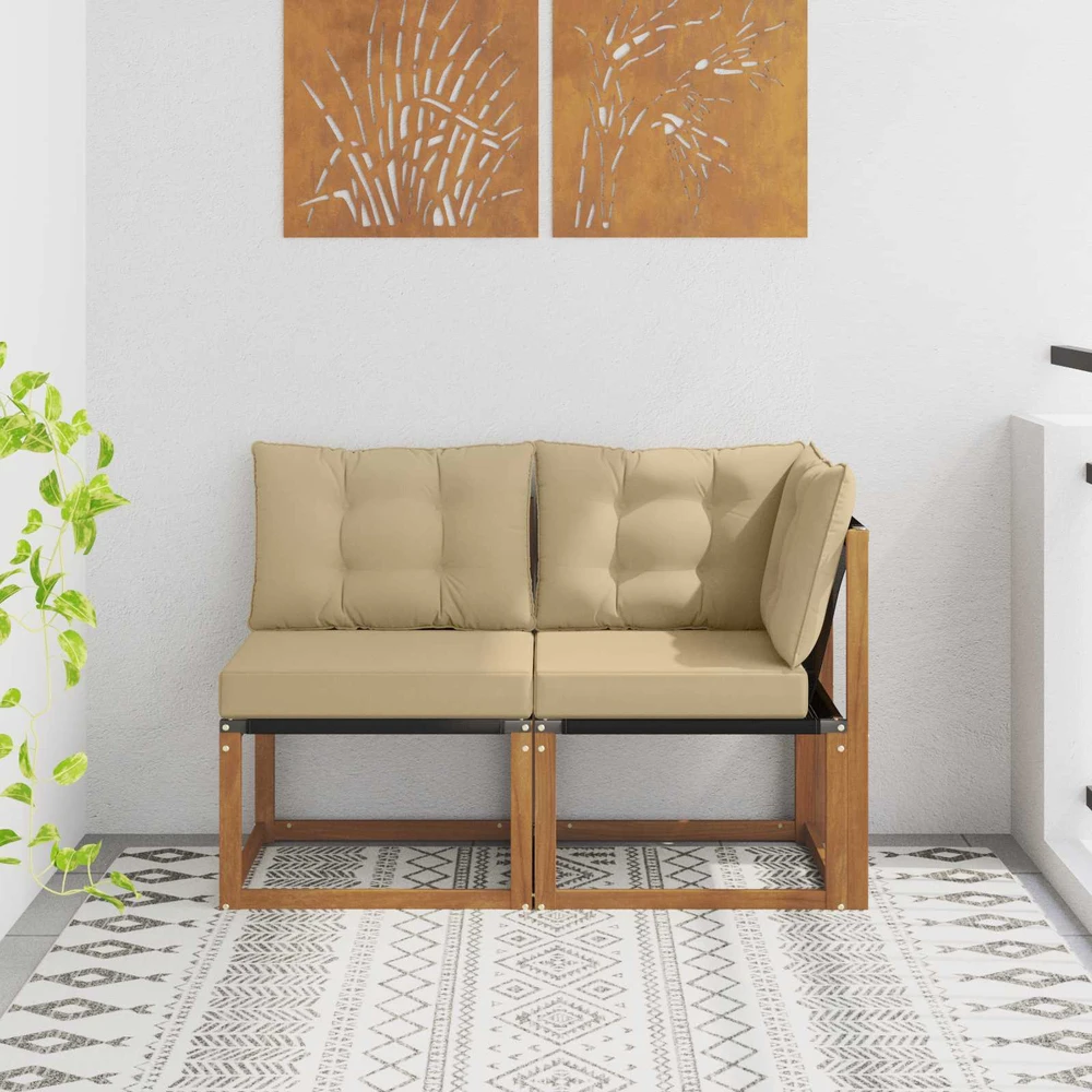 2 vnt. Lauko vidurinė ir kampinė sofa Natūrali