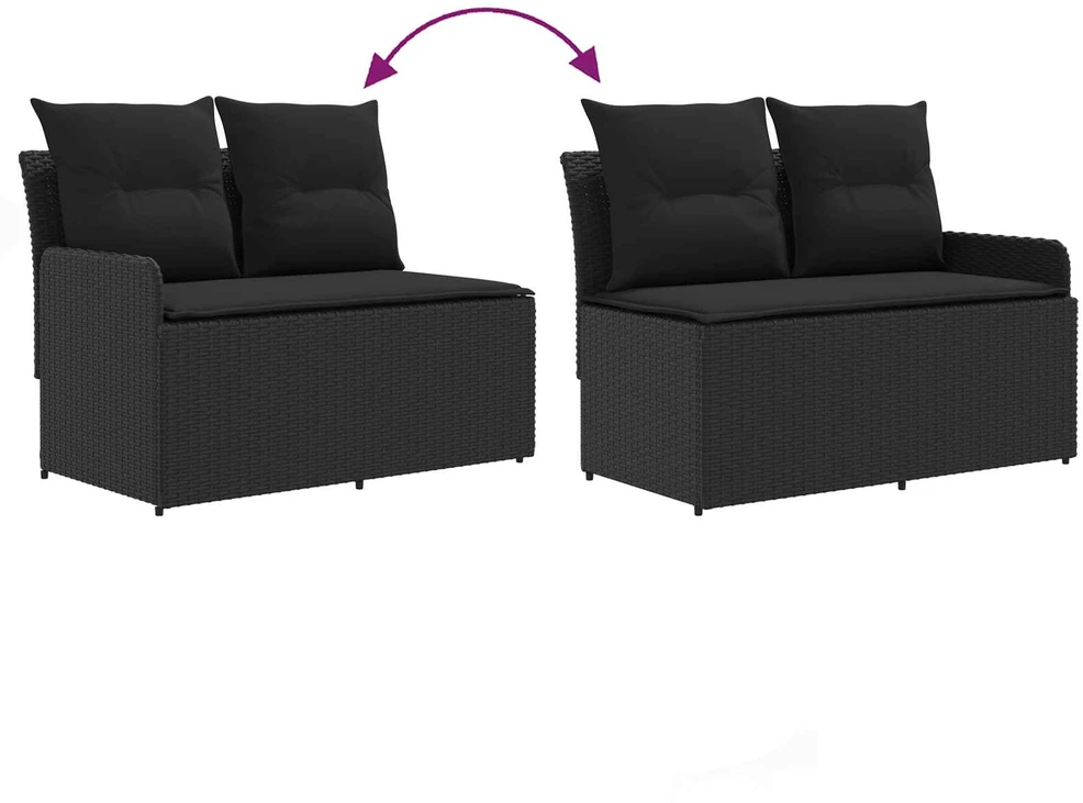 2 vnt. Sofa su porankiais su kampine sofa PE ratanas Juoda