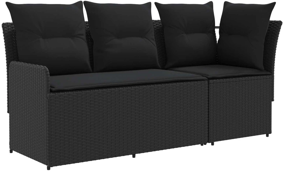 2 vnt. Sofa su porankiais su kampine sofa PE ratanas Juoda