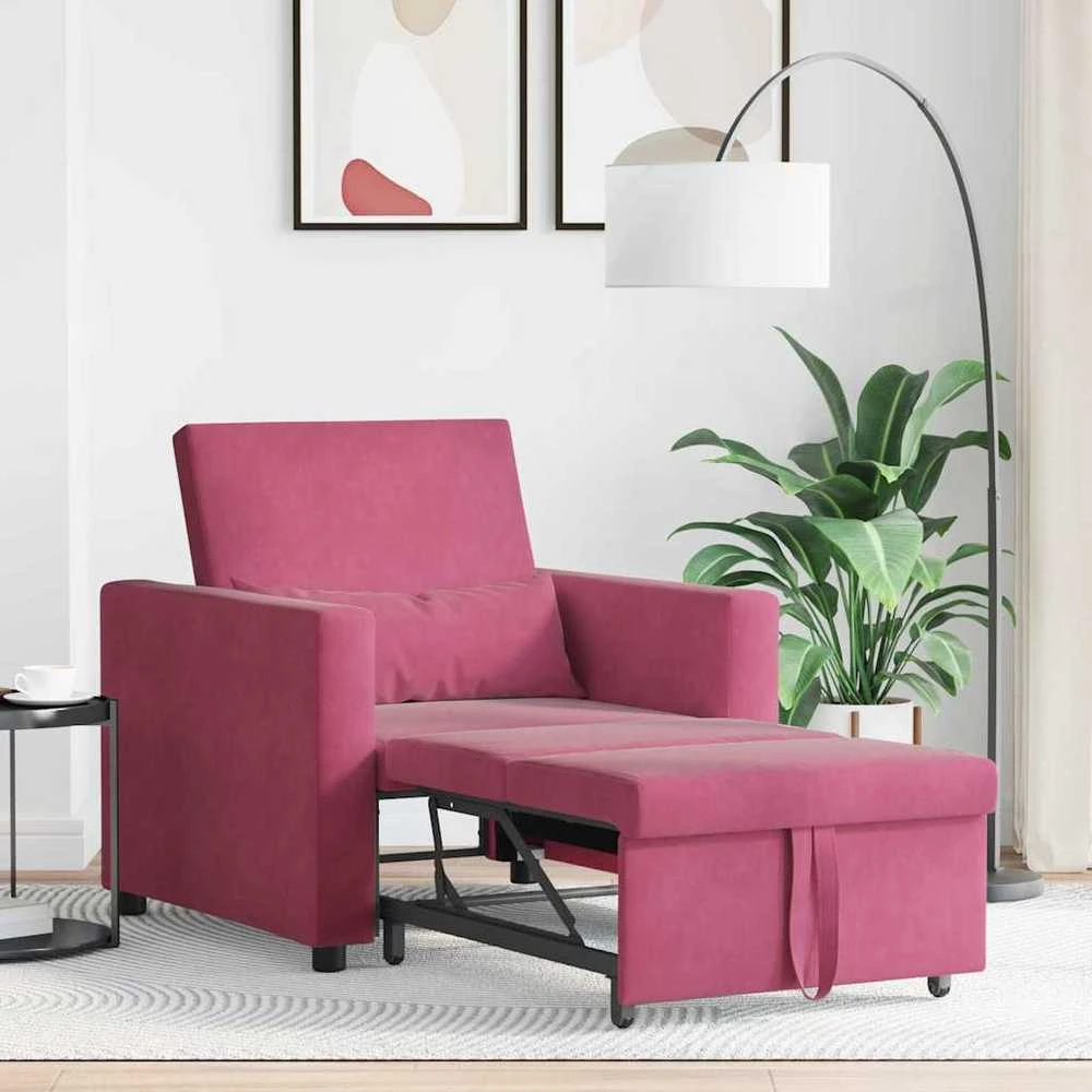 Fotelis Ištraukiamas sofa-lova vienvietis Vyno raudonumo Aksomas