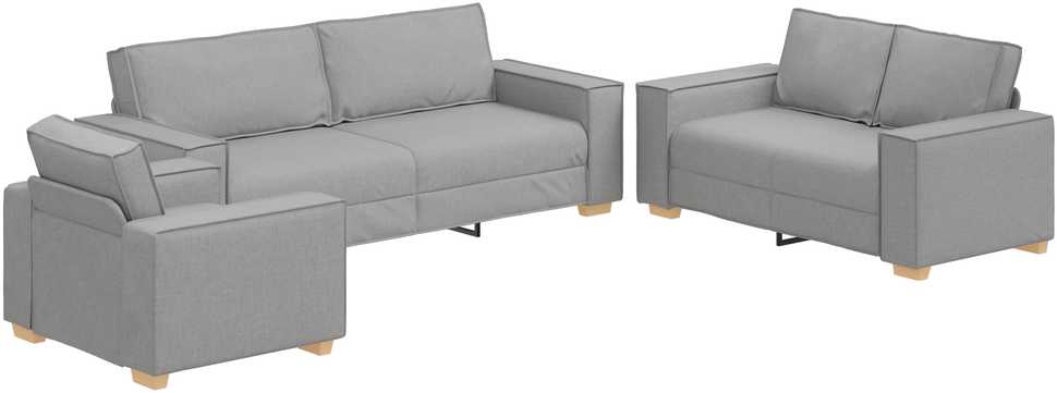 Sofa 3 pcs Debesų pilka Lino mišinio audinys