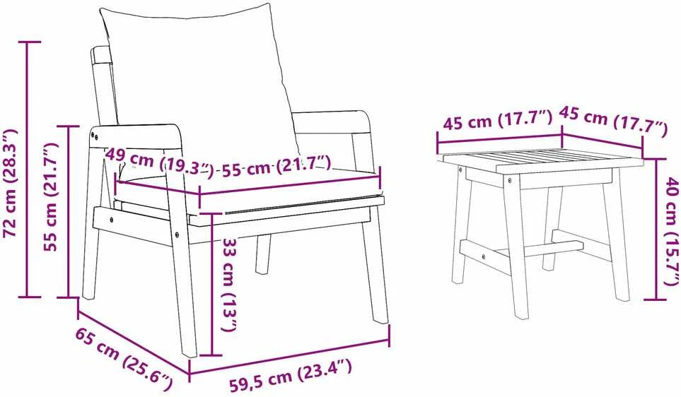 Lauko baldų komplektas Bistro komplektas 3 vnt. Ruda Kietos akacijos mediena