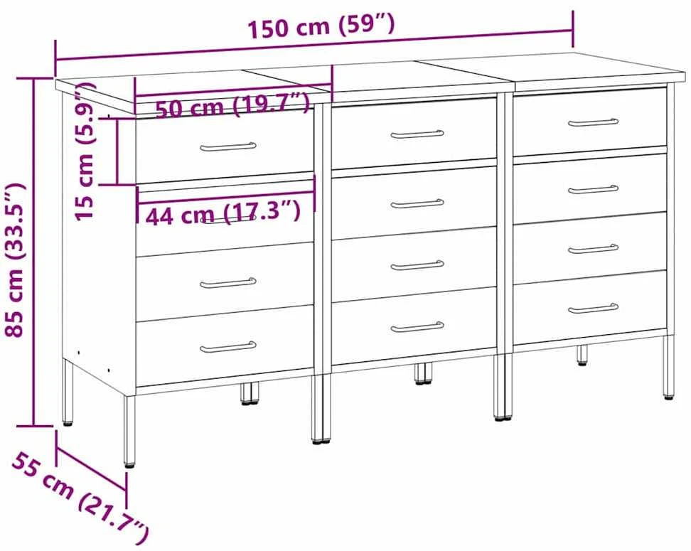 Darbo spinta 3 vnt. Raudona ir pilka 150 x 55 x 85 cm