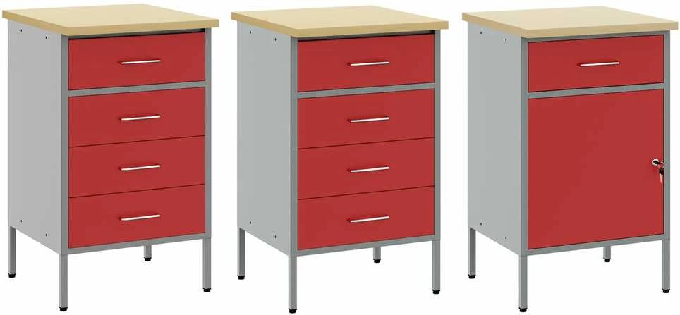 Darbo spinta 3 vnt. Raudona ir pilka 150 x 55 x 85 cm