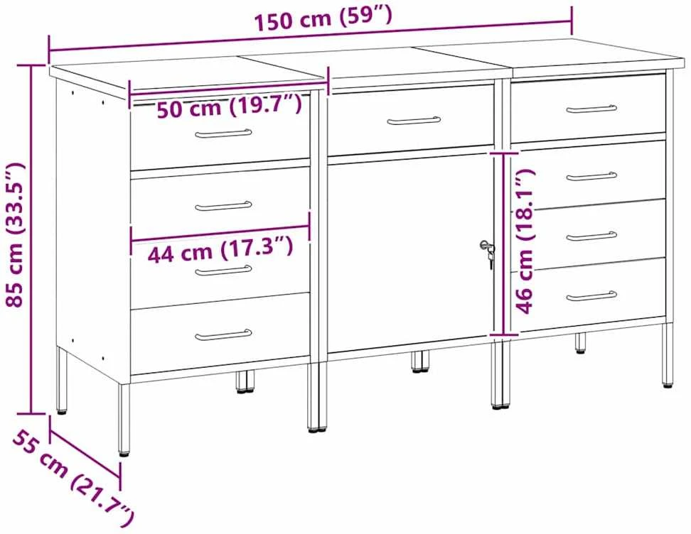 Darbo spinta 3 vnt. Raudona ir pilka 150 x 55 x 85 cm