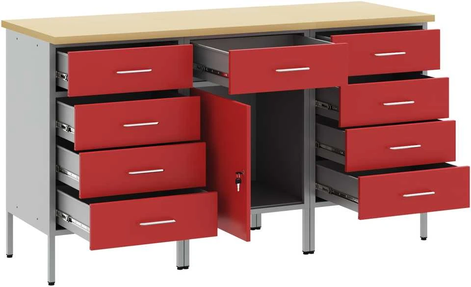 Darbo spinta 3 vnt. Raudona ir pilka 150 x 55 x 85 cm
