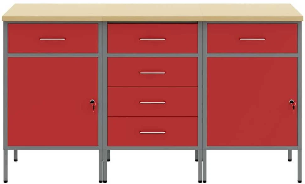 Darbo spinta 3 vnt. Raudona ir pilka 150 x 55 x 85 cm