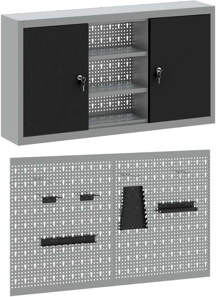 Įrankių spintelių rinkinys su lentyna su saugykla 3 pcs Juoda