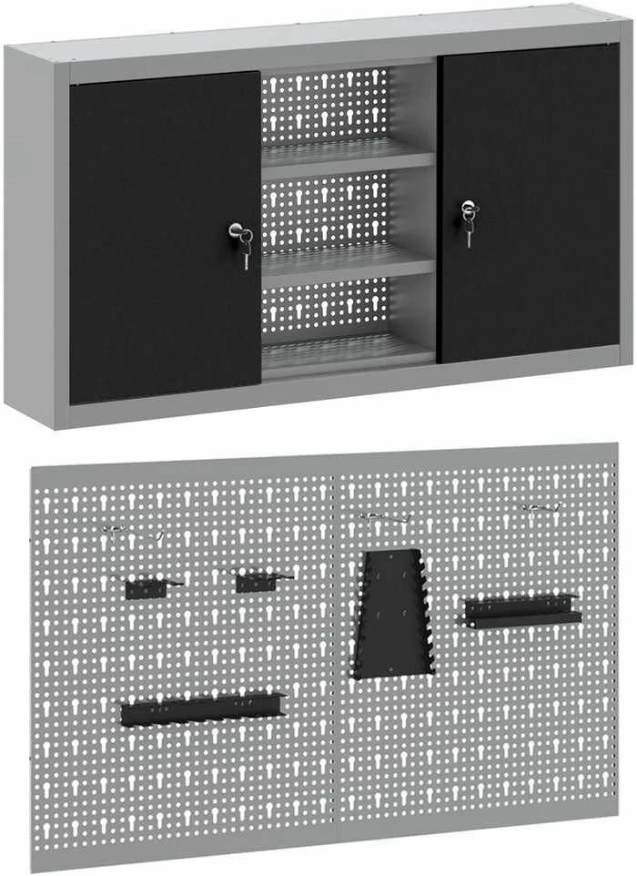 Įrankių spintelių rinkinys su lentyna su saugykla 3 pcs Juoda