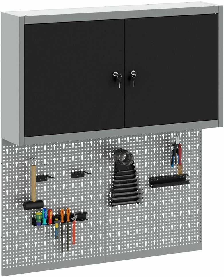 Įrankių spintelių rinkinys su lentyna su saugykla 3 pcs Juoda
