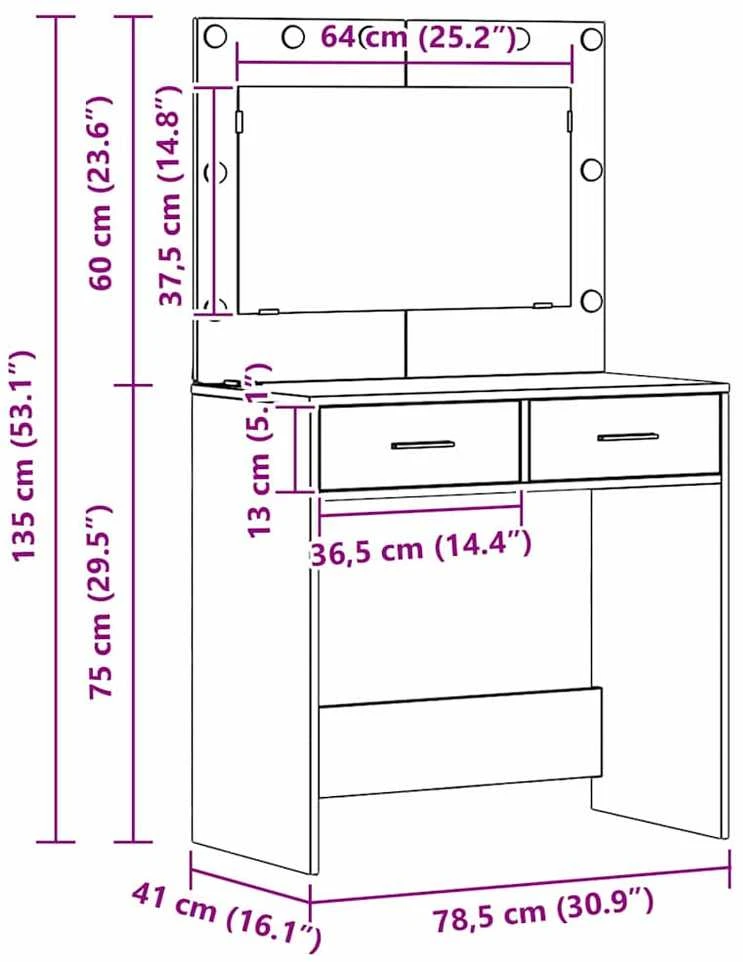 Makiažo stalas 3 vnt. Pilka 78,5 x 41 x 135 cm Apdirbta mediena