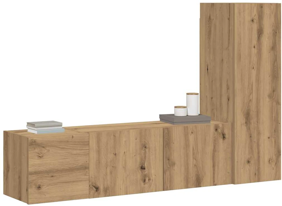 TV staliukas 3 dalių sieninis televizoriaus spintelės komplektas Artisan Oak