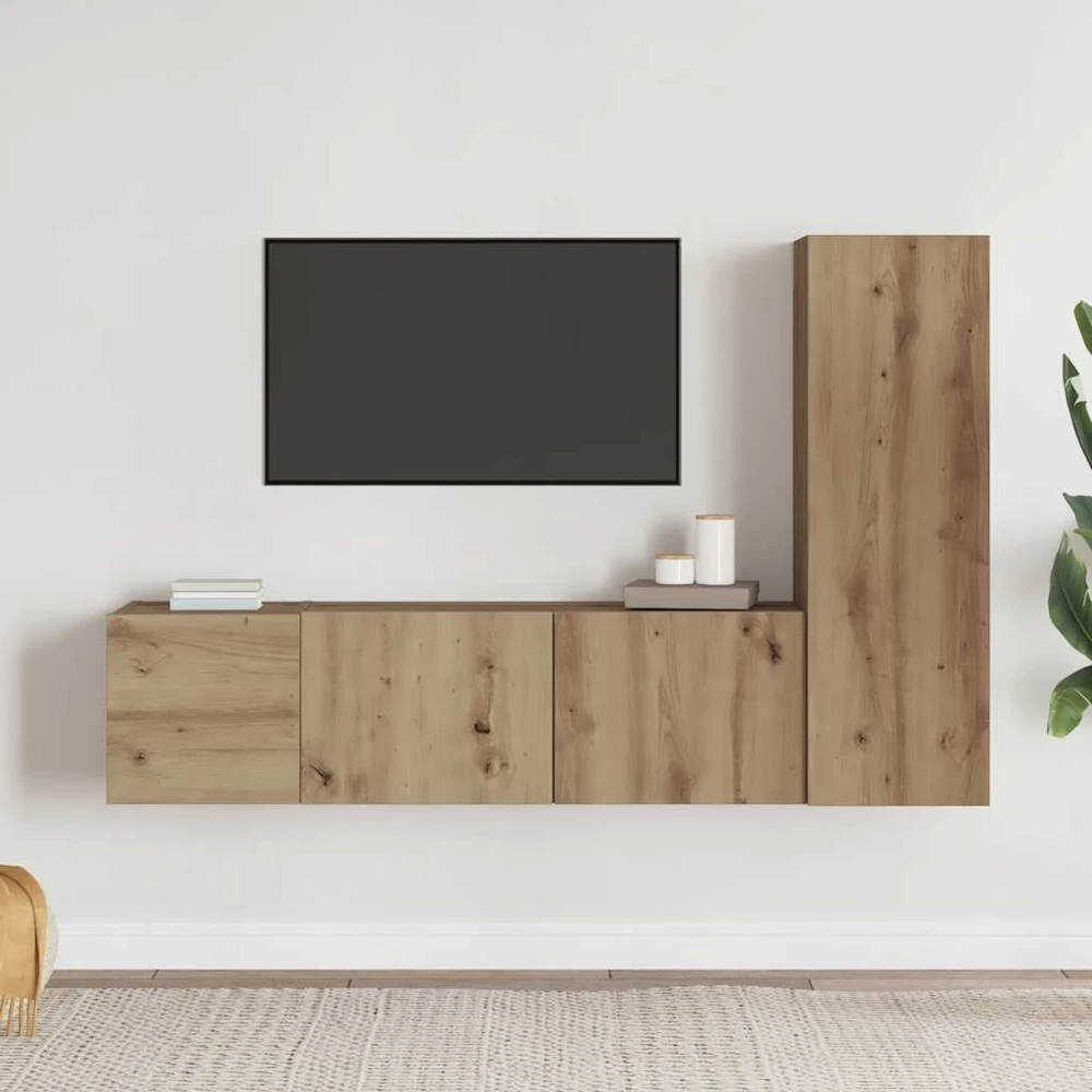 TV staliukas 3 dalių sieninis televizoriaus spintelės komplektas Artisan Oak
