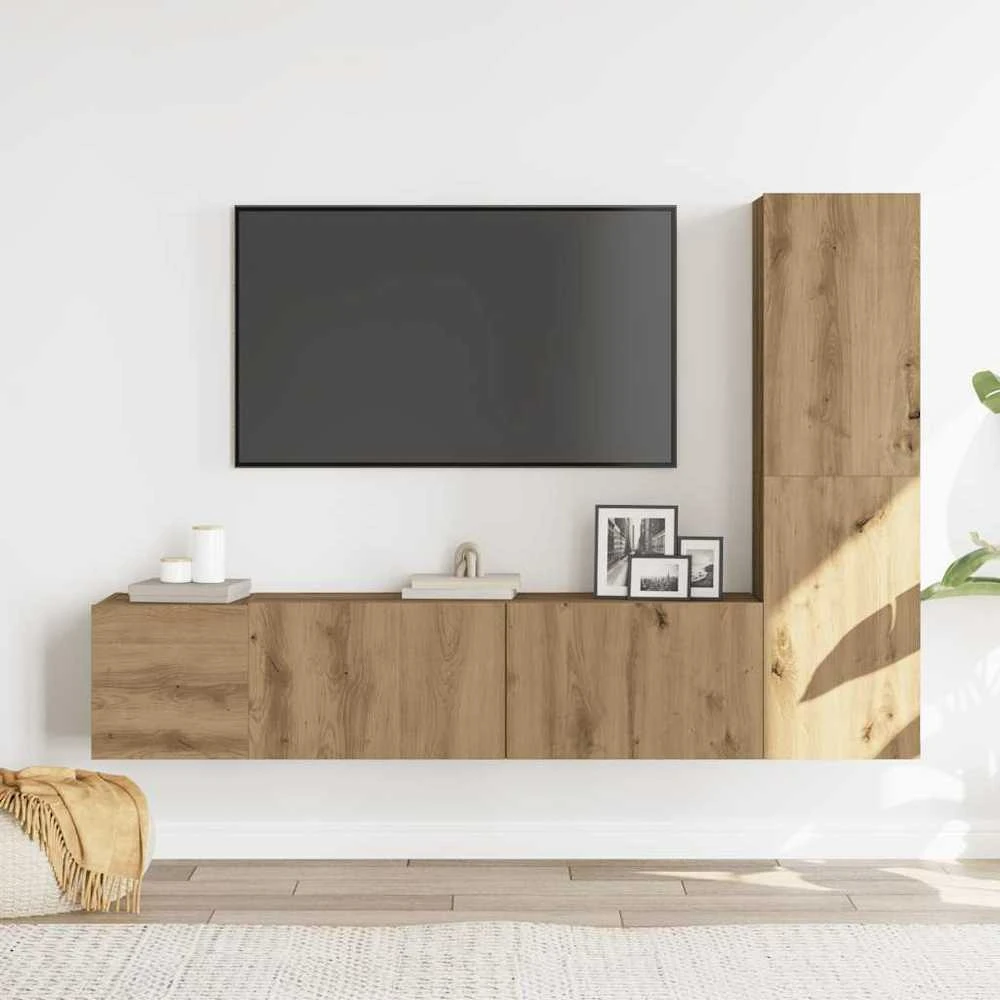 TV staliukas 3 dalių sieninis televizoriaus spintelės komplektas Artisan Oak