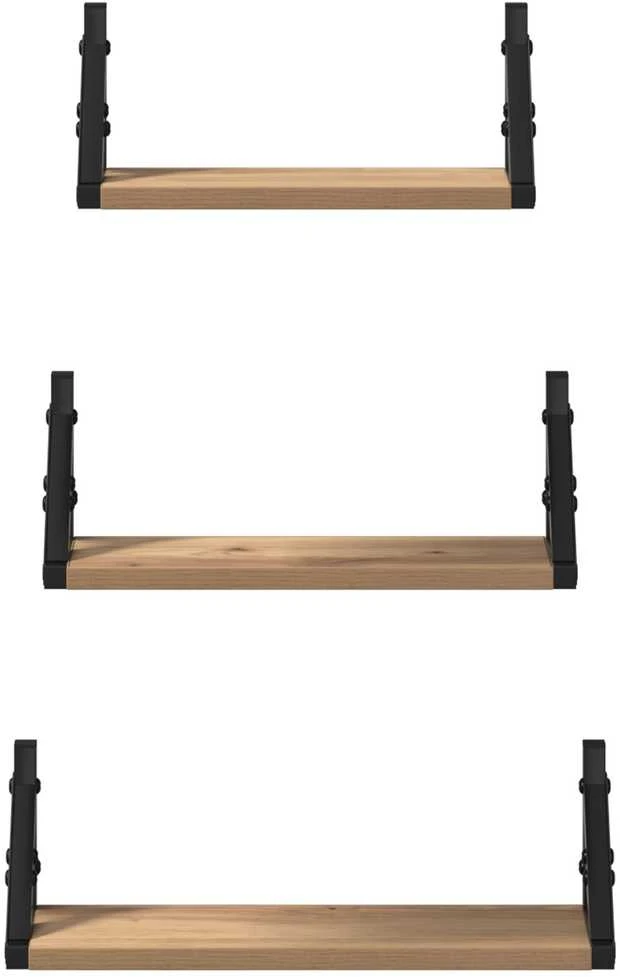 Sieninė lentyna 3 vnt. Dūminis ąžuolas 37 x 12 x 13 cm