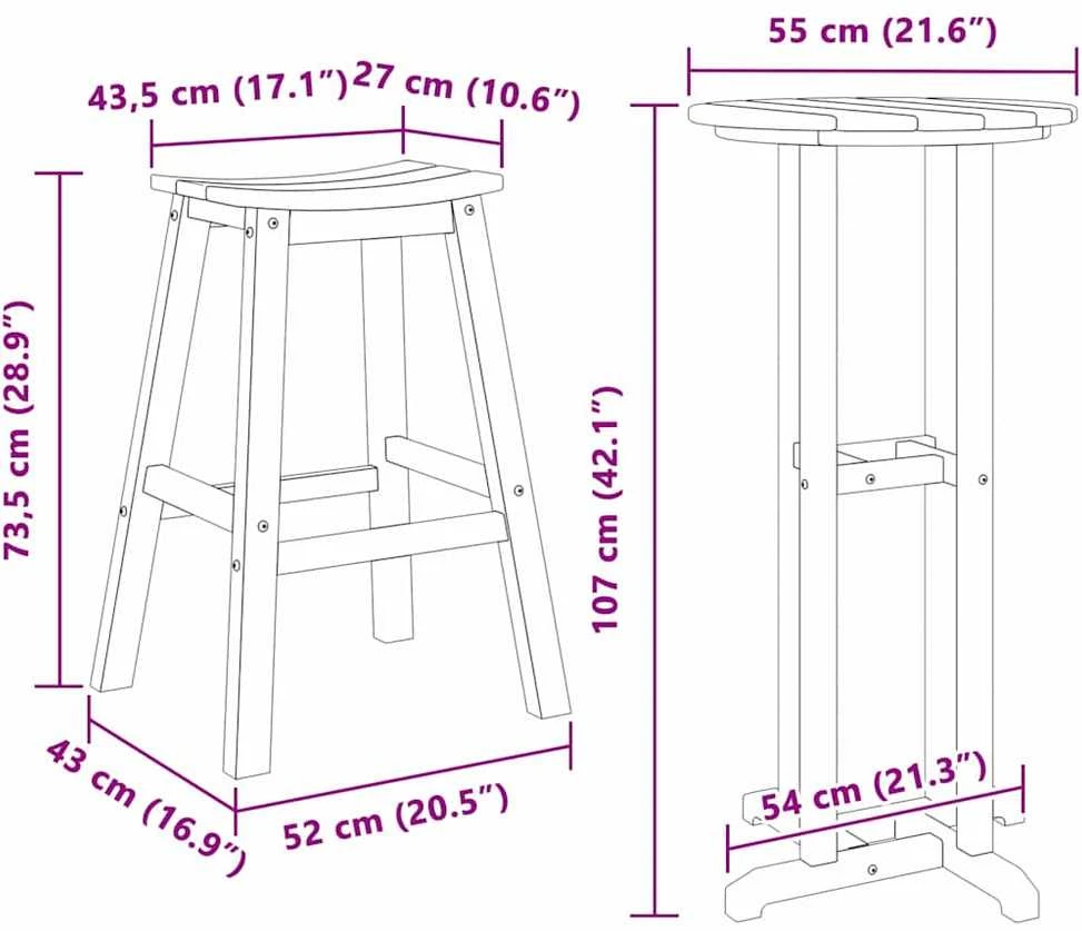 Lauko baldų komplektas Sodo baro komplektas 3 vnt. Juoda HDPE