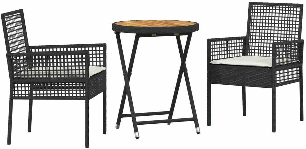 Sodo Bistro Rinkinys 3 vnt. Juoda poliratanas