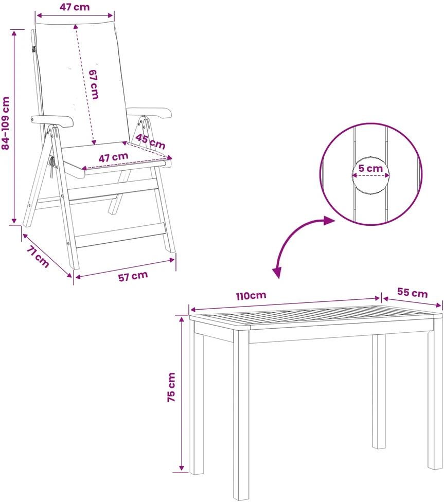 Garden Dining Set Natūrali Kietos akacijos mediena