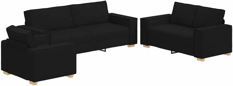 Sofa 3 vnt. Juoda Lino mišinio audinys
